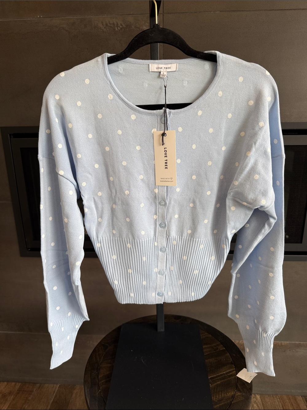 Love Tree Light Blue Polka Dot Button Cardigan
